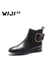 WIJI2018冬季新款时尚休闲纯色女靴环扣设计透气舒适个性方头女靴
