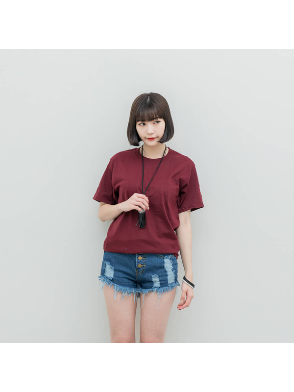 champion 冠军 情侣款 纯色修身基础款经典 T恤 短袖 T425MR酒红