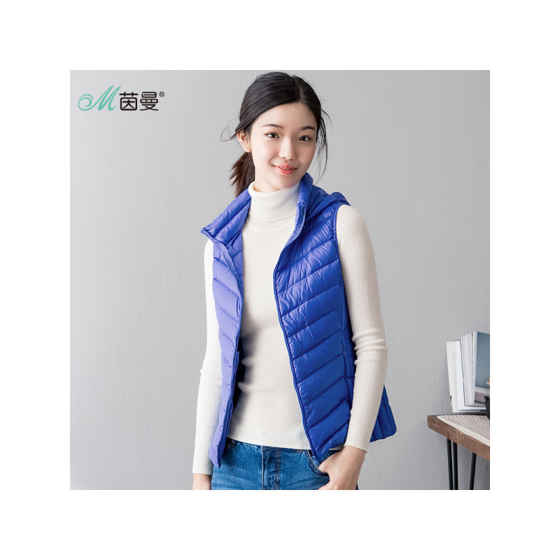 茵曼女装秋装新款多色轻薄保暖连帽羽绒马夹女马甲背心1863123224