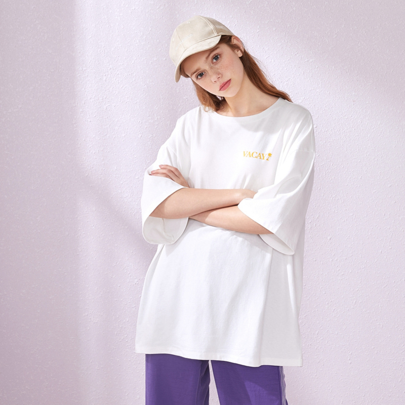 Semir森马T恤女士2019夏季新款心机t恤女小众印花宽松韩版短袖女ins潮