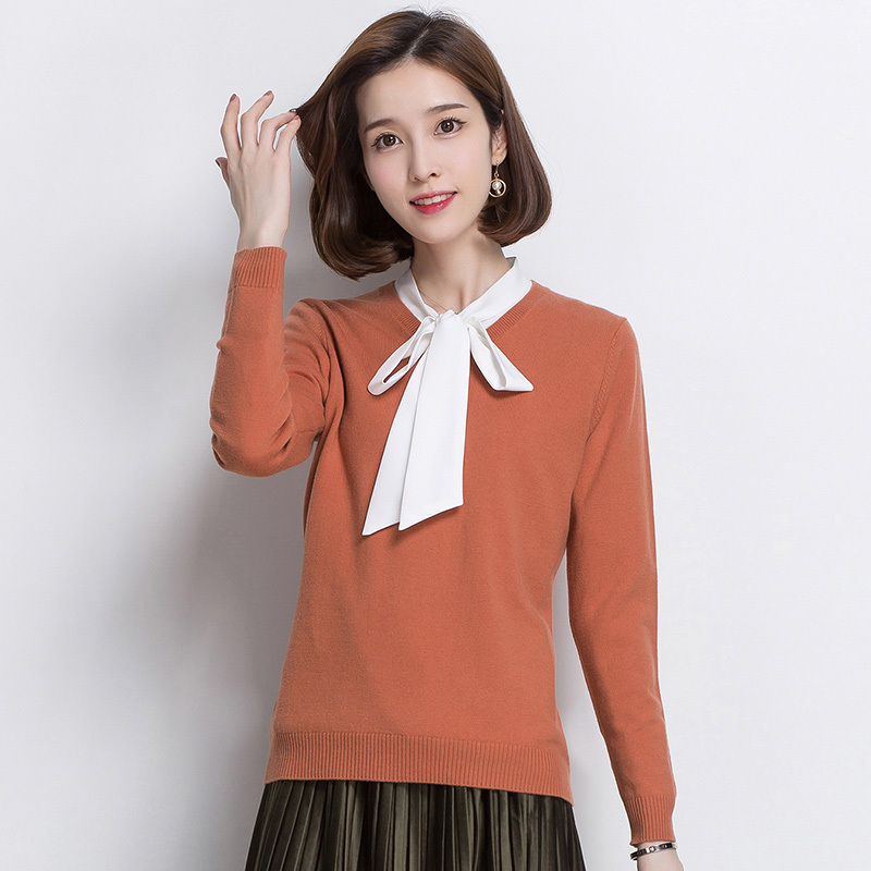 恒源祥羊毛衫女v领2019秋冬新款套头针织衫百搭修身打底毛衣女