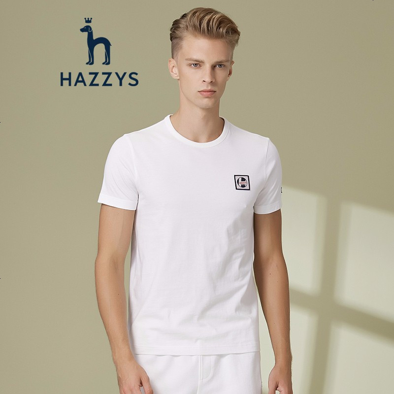 哈吉斯HAZZYS 春夏新款男圆领简约基础款短袖T恤纯棉宽松上衣