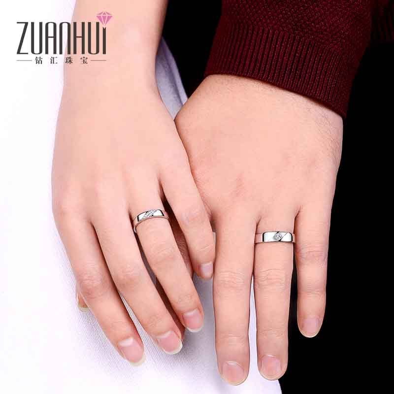 ZUANHUI钻汇珠宝 结婚情侣钻石对戒白18K金/Pt950铂金镶钻戒男女戒指 求婚订婚白金对戒定制