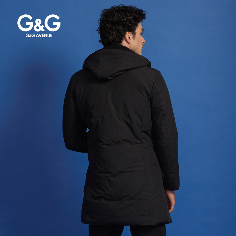 G＆G 男士2018冬季新款羽绒服男中长款连帽修身帅气冬装休闲外套