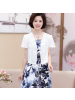猫人(MiiOW)中老年女装妈妈装夏装套装40-49 岁大码休闲真两件连衣裙双色选裙装6115