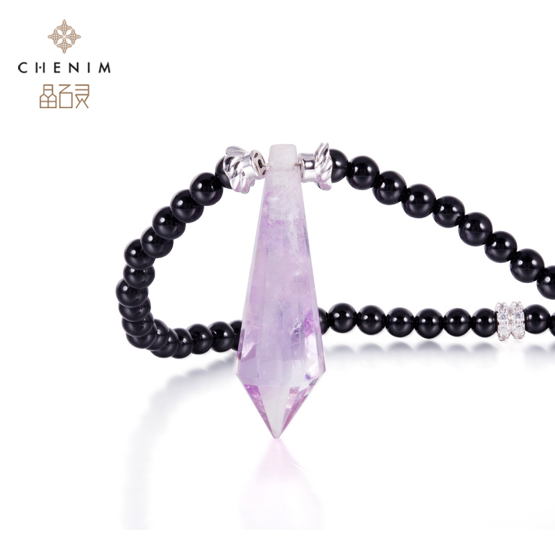 chenim/晶石灵天然巴西紫晶黑玛瑙吊坠项链女锁骨链时尚饰品礼物