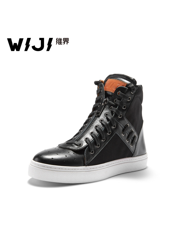 WIJI女士高帮鞋韩版秋季新款潮流平底时尚休闲鞋白色百搭高帮板鞋