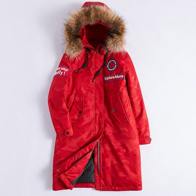 yaloo/雅鹿情侣中长款2018羽绒服女貉子大毛领新款加厚连帽鹅绒服图片