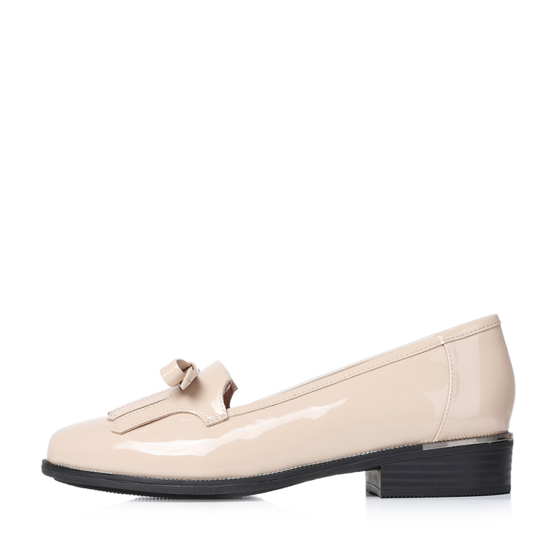 tata他她秋浅杏漆牛皮英伦流苏蝴蝶结乐福鞋女休闲鞋fam04cq7