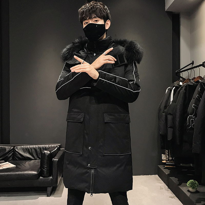2021新款羽绒服男中长款工装时尚连帽外套冬装帅保暖大衣