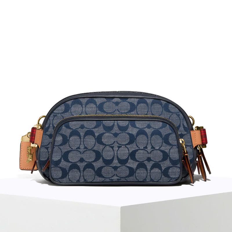 COACH\蔻驰 CHAMBRAY 男女通用款 中性款腰包单肩斜挎包 logo印花牛仔 26*14*7CM图片