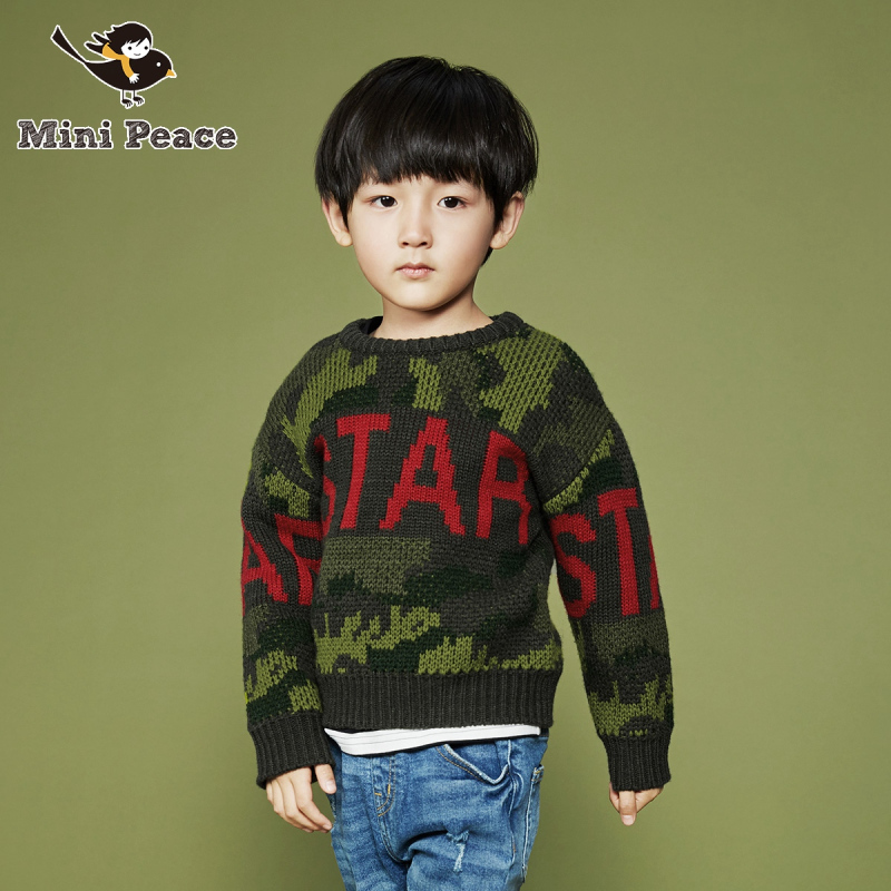 minipeace太平鸟童装男童毛衣儿童针织衫字母装饰迷彩内搭潮童