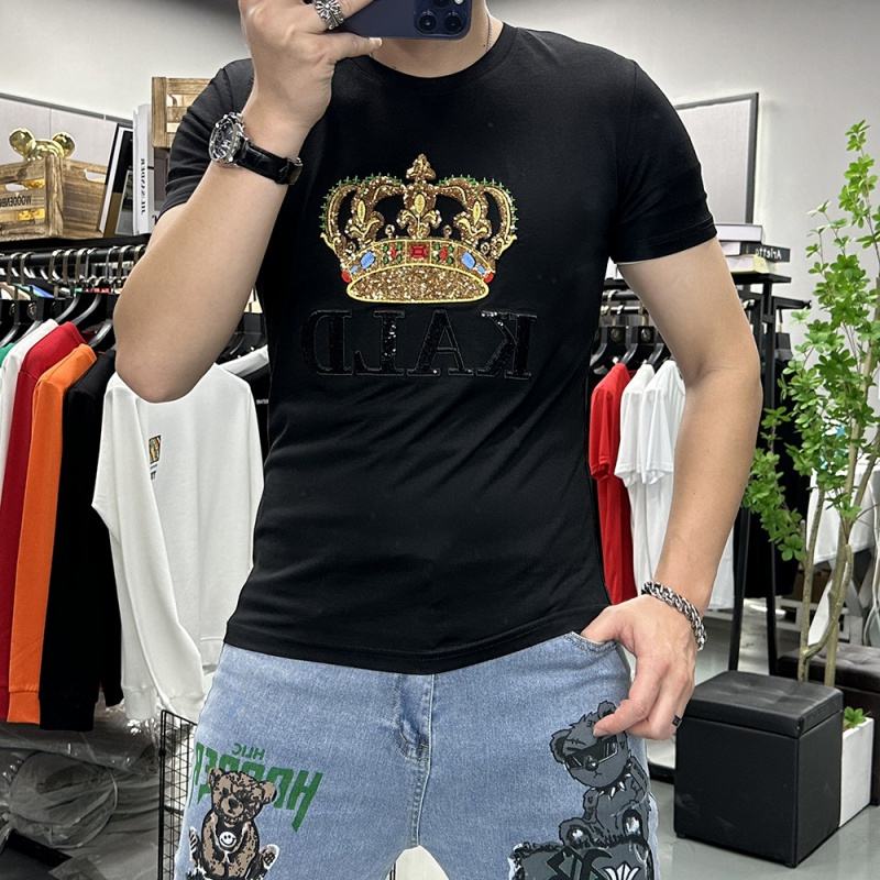 断码清货欧洲站夏季新款短袖T恤男重工亮片皇冠潮流时尚圆领半袖