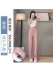Ceba杏色冰丝阔腿裤女裤夏季薄款直筒垂感高腰休闲显瘦防蚊直筒拖地裤