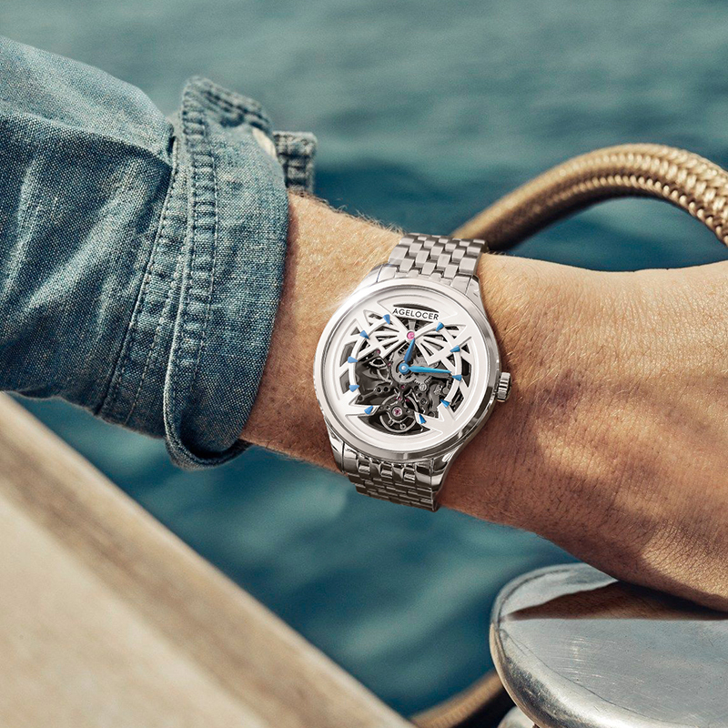 艾戈勒agelocer手表新款黑森林系列全自动机械表男士全景镂空雕花时尚