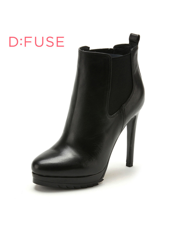 D：Fuse/迪芙斯短靴冬新款牛皮圆头超高细跟女鞋DF54115027