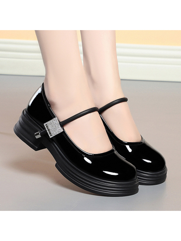 英伦风松糕厚底乐福小皮鞋女新款百搭高跟粗跟魔术贴单鞋