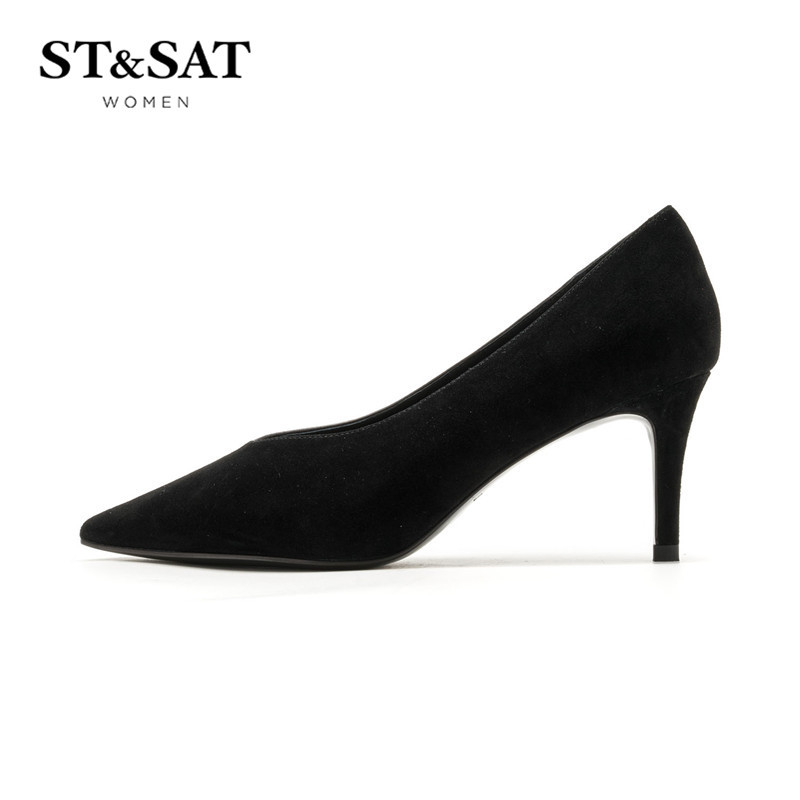 St&Sat/星期六羊皮尖头女鞋高跟细跟单鞋SS73111246
