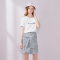 Semir森马套装女2019夏季新款短袖T恤格纹绑带裙子两件套少女亚麻a字裙
