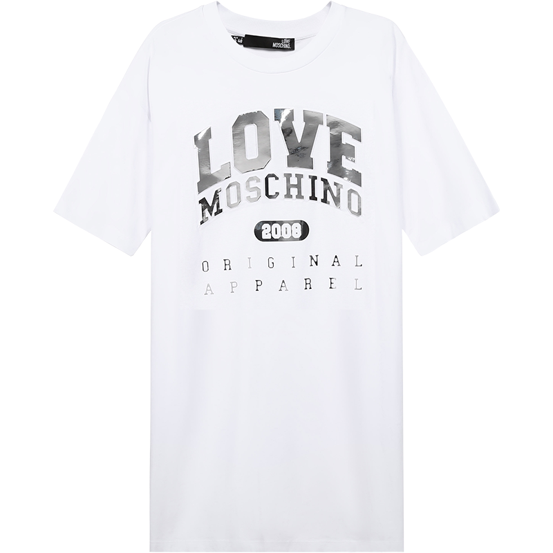 LOVE MOSCHINO 爱 莫斯奇诺 女士 LOGO字母棉质圆领短袖T恤连衣裙 W5923 08 M3517
