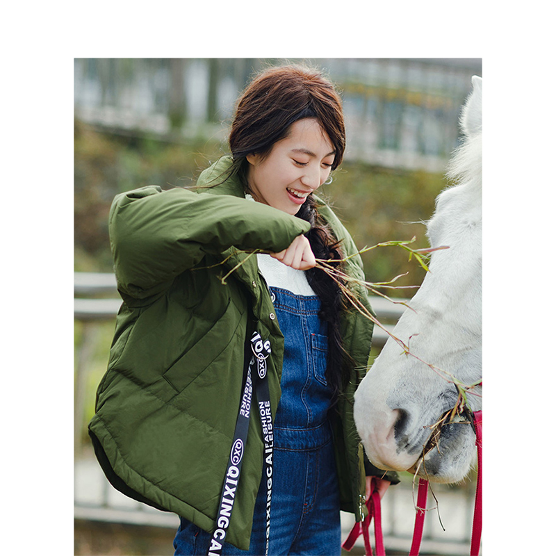 茵曼2018春装新款翻领短款白鸭绒短款保暖防寒羽绒服女