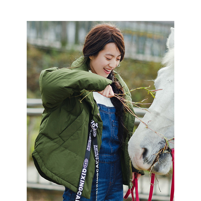 茵曼2018春装新款翻领短款白鸭绒短款保暖防寒羽绒服女