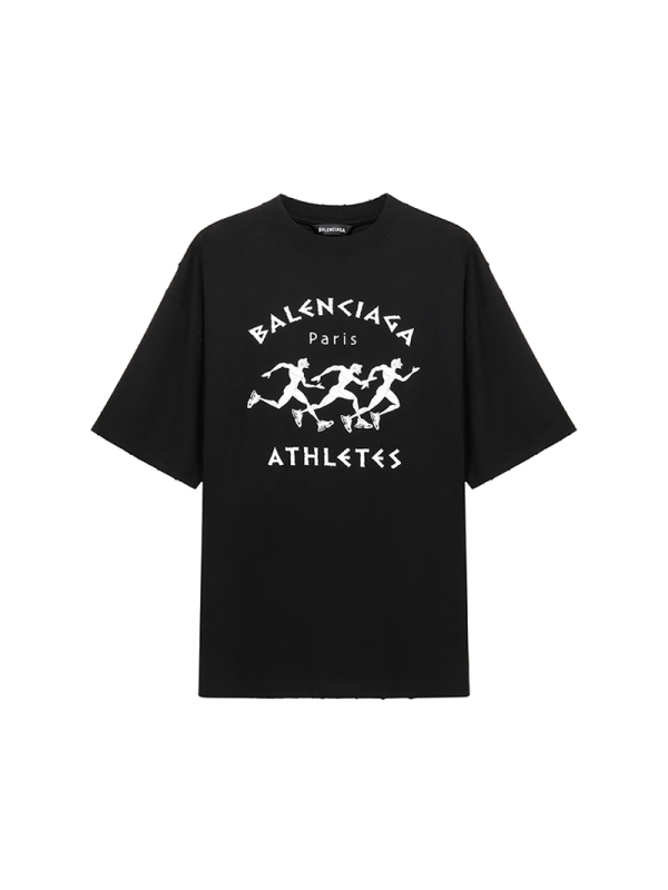 balenciaga巴黎世家男士棉质做旧破洞加大号圆领短袖t恤641614tjvk6