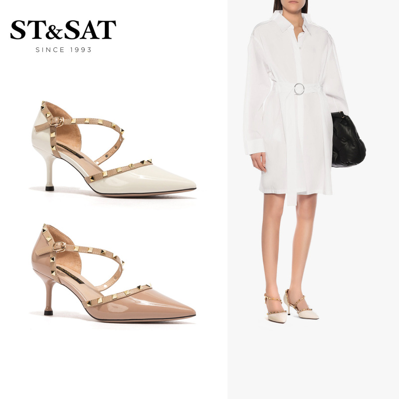St&Sat/星期六尖头细高跟女鞋铆钉装饰单鞋SS01114721