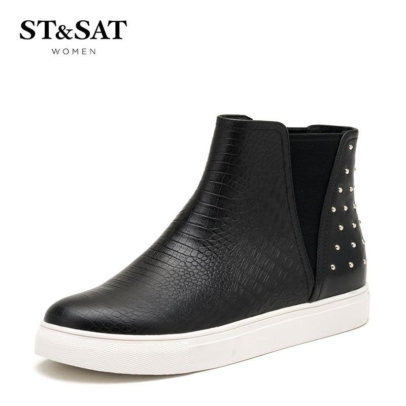 St&Sat/星期六冬切尔西短靴女圆头铆钉时尚女靴子SS64117251图片