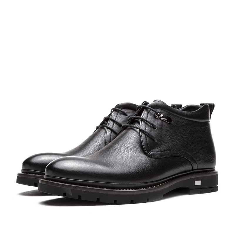 热风hotwind2018冬季商务百搭男士系带休闲皮鞋厚底加绒短靴h44m7403