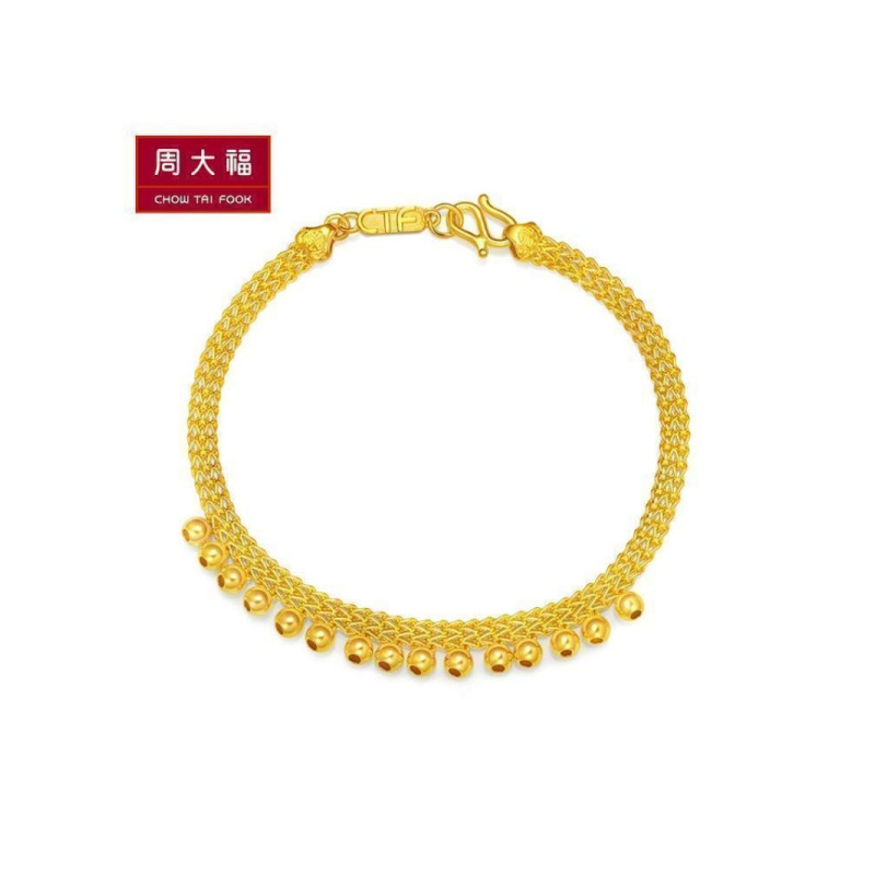 周大福珠宝时尚大气光身珠子足金黄金手链计价（足金工费228元）F203190