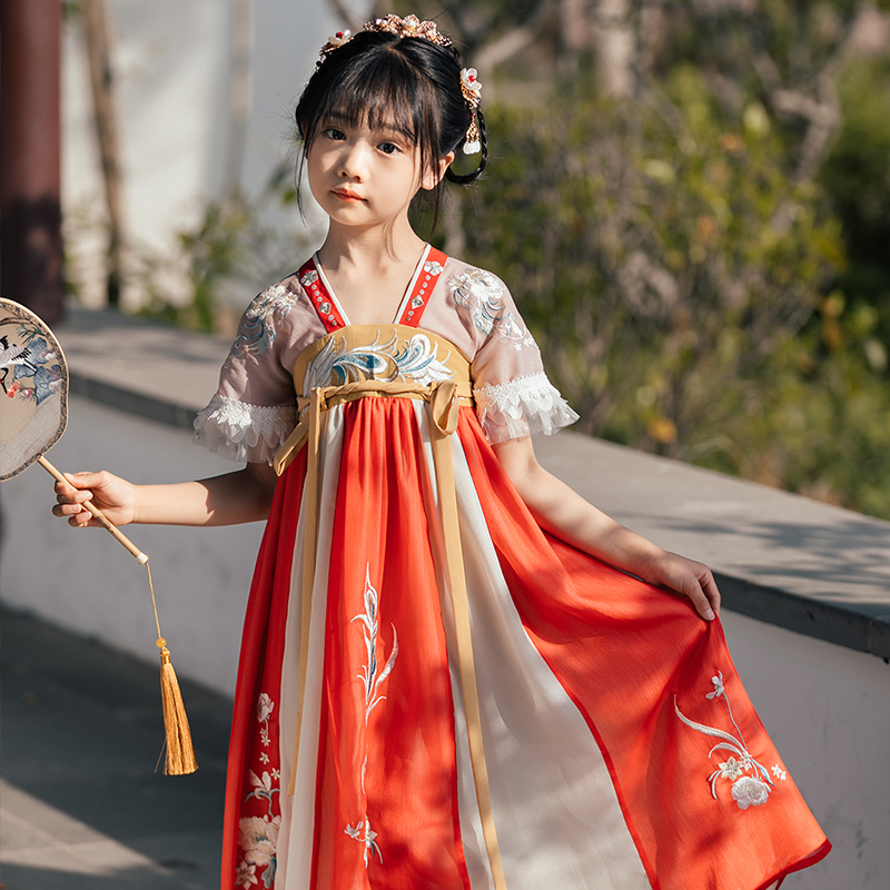 旗铂Qibo翎羽红色汉服中国风唐装超仙春装襦裙古装连衣裙