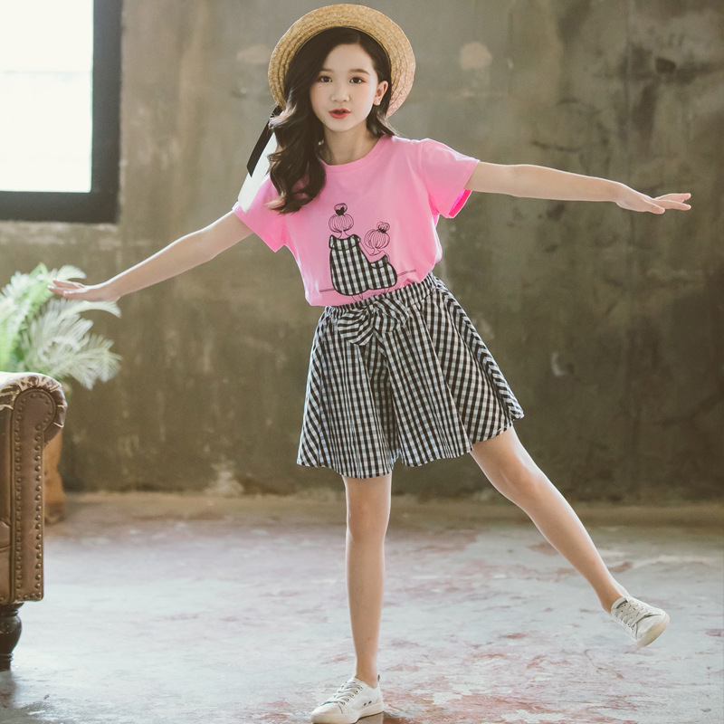 女童夏装套装新款韩版儿童女孩时髦洋气童装女大童短袖两件套