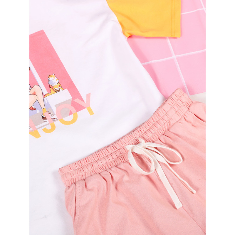 睡衣女夏短袖短裤纯棉两件套装夏季薄款韩版清新夏天家居服可外穿