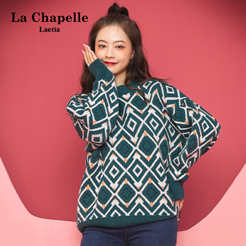 拉夏贝尔【苏】Laetia 冬季加厚宽松外穿菱形格洋气打底毛衣女2021年新款针织衫901611542