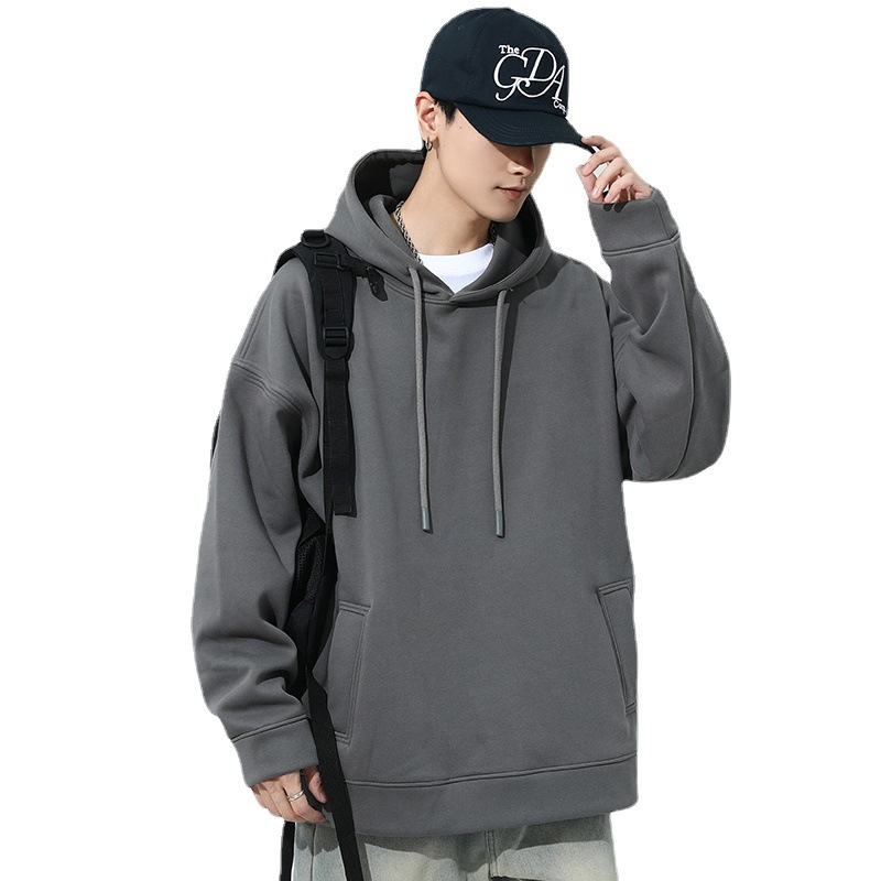 春秋季新款男士连帽卫衣休闲运动百搭纯色打底套头帽衫上衣服男装