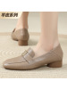 乐福鞋女2025春秋季羊皮方头深口套脚闰月单鞋中跟软底皮鞋工作鞋