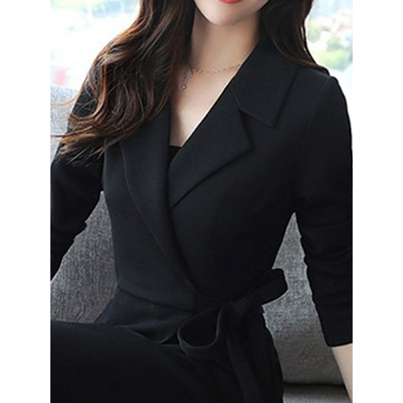 丝柏舍2018秋装女新款通勤简约翻领长袖高腰阔腿连体裤S83R0304P