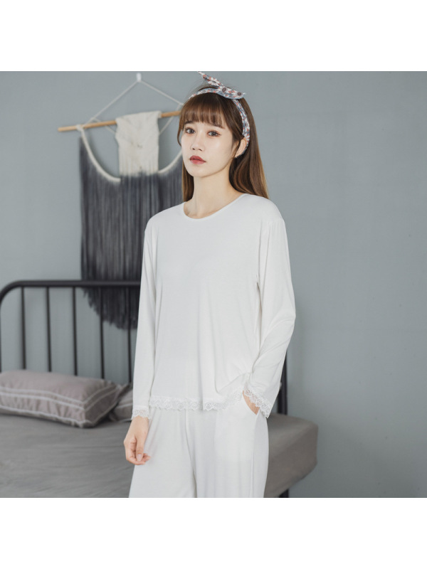Jusen Shayu春夏季大码棉绸睡衣女长袖家居服女感灰色可外穿甜美