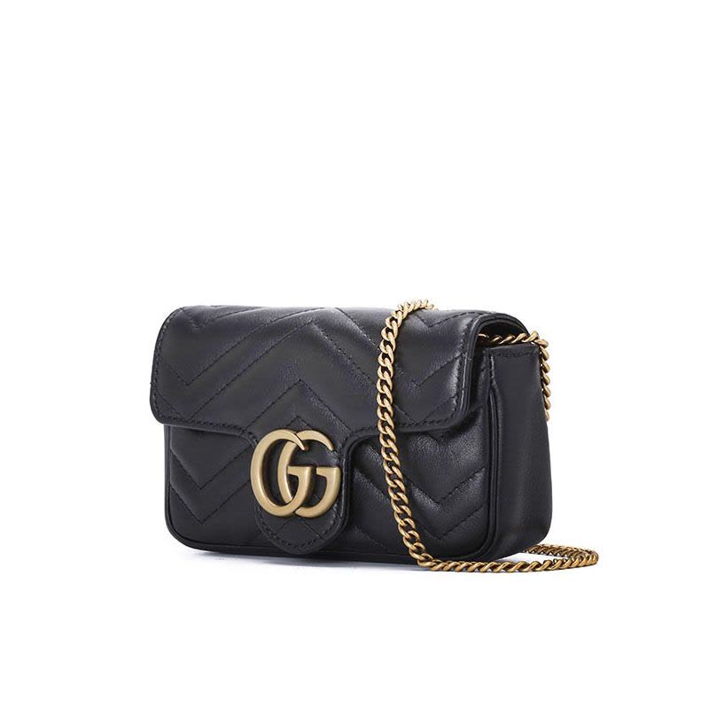 预售 GUCCI 古驰 GG MARMONT 单肩包 斜挎包 链条包超迷你 双G饰扣绗缝皮476433金扣图片