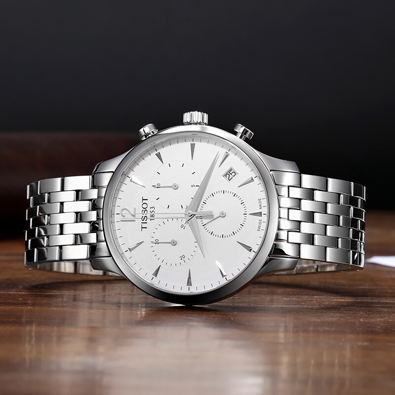 天梭tissot手表俊雅系列石英男士手表钢带石英男表