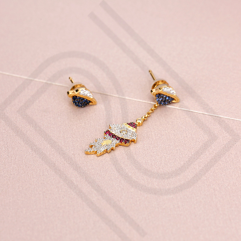 apmmonaco金黄色火箭不对称耳环女气质耳坠长款个性耳钉