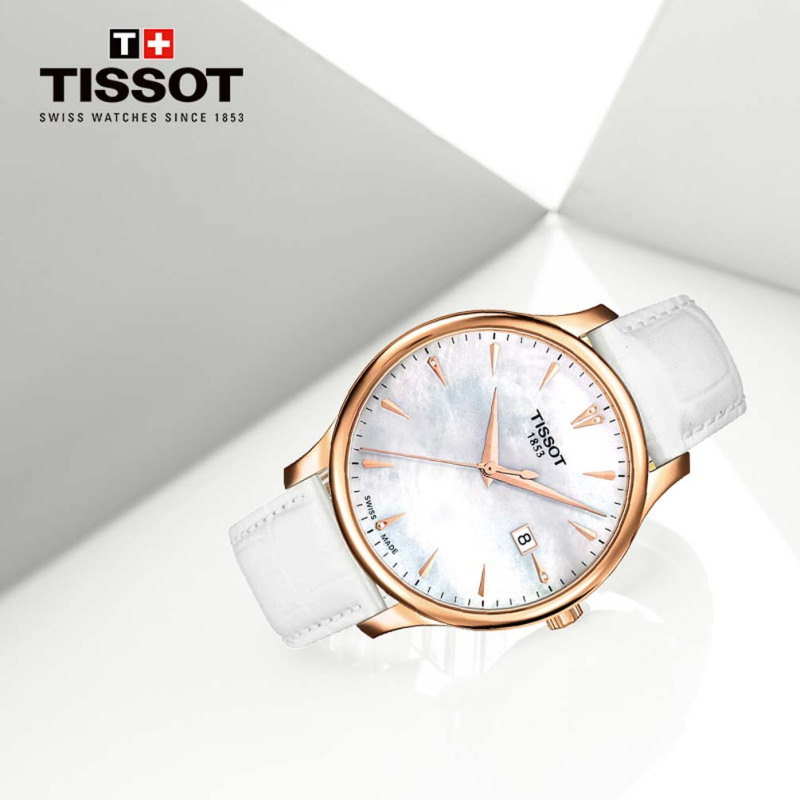 天梭(TISSOT)瑞士手表 俊雅系列皮带贝母表盘中性石英表T063.610.36.116.00 礼物