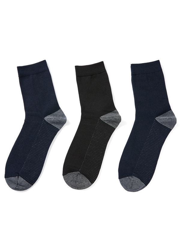 HLA海澜之家2019春季三双装镶拼舒适柔软透气棉袜男士中筒袜HZACJ1R007A