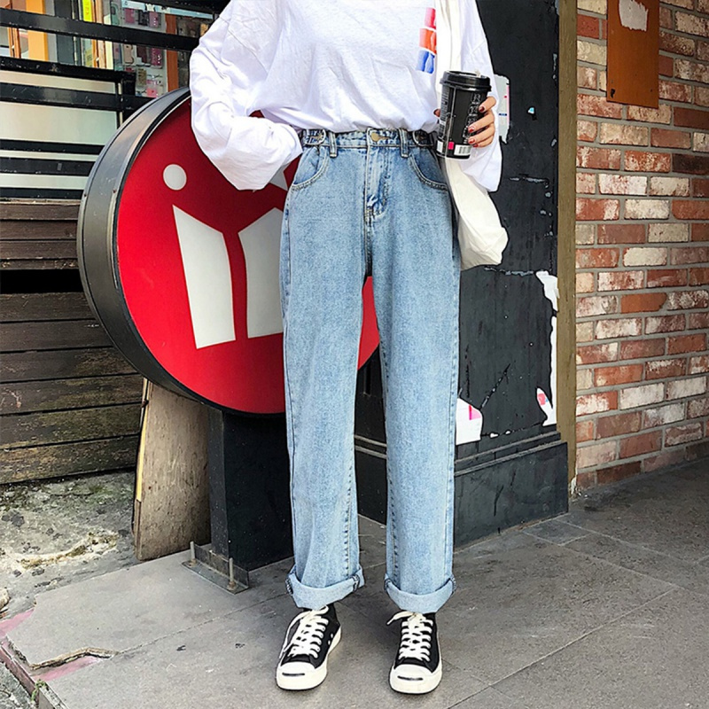 如熙宽松阔腿直筒牛仔裤女韩版学生怪味少女bf百搭显瘦