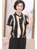 媛宿(YuanSu)中年装夏短袖女40岁50妈妈时尚套装v领雪纺衫上衣T恤衫阔腿裤两件套6358