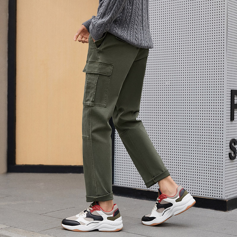 b马克华菲休闲裤男士青年潮流多口袋军绿色直筒长裤