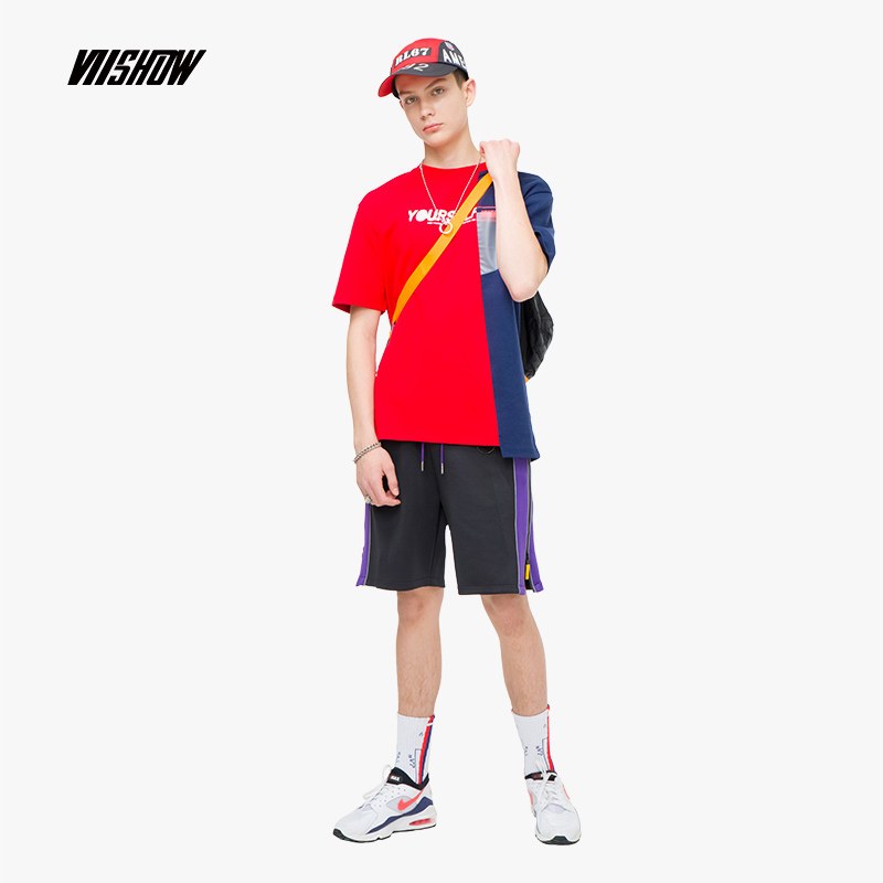 viishow2019夏季新款短袖T恤男 清凉男士圆领五分袖上衣学生装T恤
