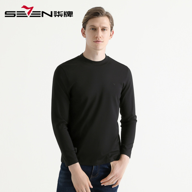 柒牌SEVEN男装长袖T恤2020秋男士潮流休闲白色打底衫上衣