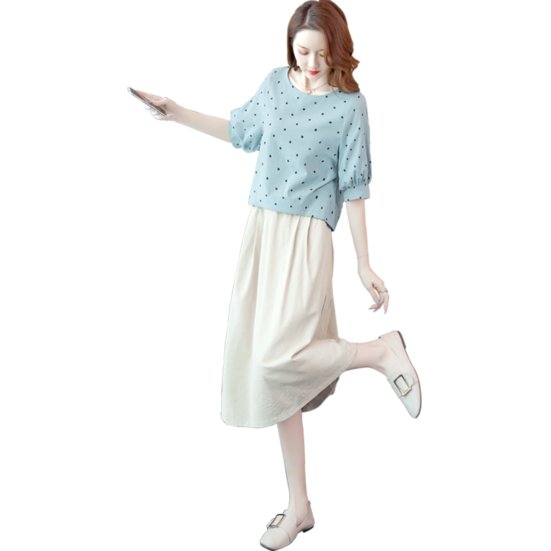 丝柏舍2020夏季女装时尚韩版宽松圆领上衣搭纯色半身裙套装S01R0759N